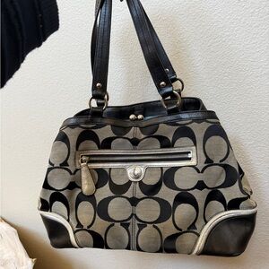 Coach Black and Cream Signature Shoulder Bag